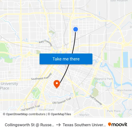 Collingsworth St @ Russell St to Texas Southern University map