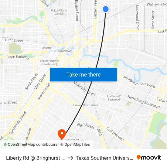 Liberty Rd @ Bringhurst St to Texas Southern University map