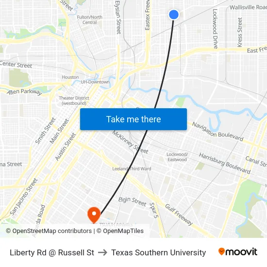 Liberty Rd @ Russell St to Texas Southern University map