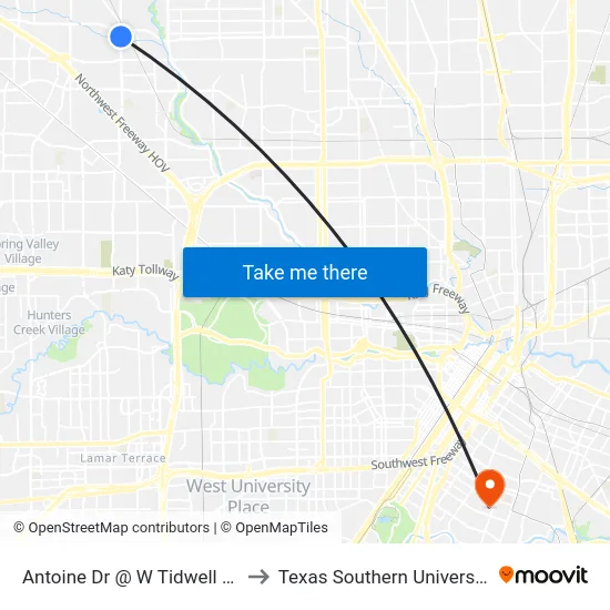 Antoine Dr @ W Tidwell Rd to Texas Southern University map