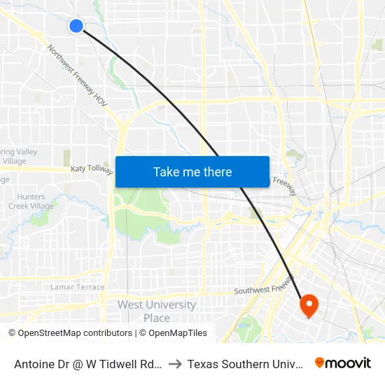 Antoine Dr @ W Tidwell Rd Mb2 to Texas Southern University map