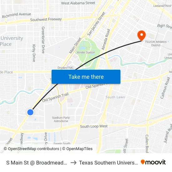S Main St @ Broadmead Dr to Texas Southern University map