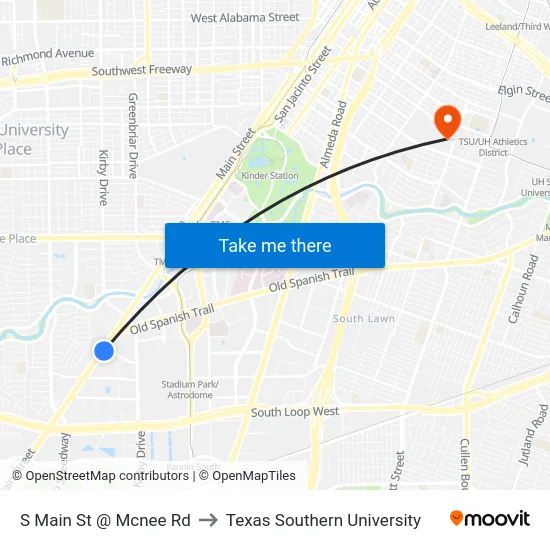 S Main St @ Mcnee Rd to Texas Southern University map