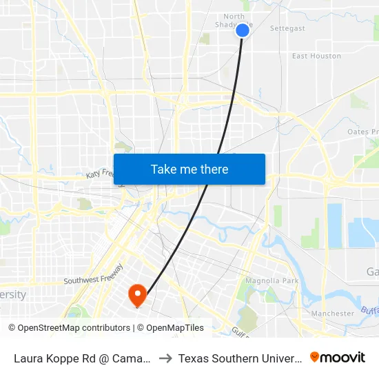 Laura Koppe Rd @ Camay Dr to Texas Southern University map