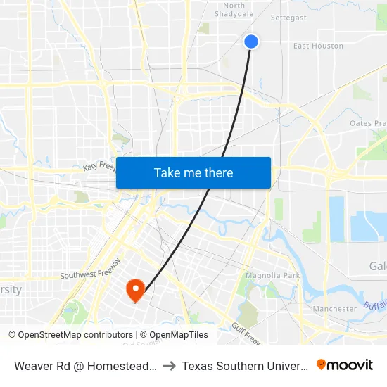 Weaver Rd @ Homestead Rd to Texas Southern University map