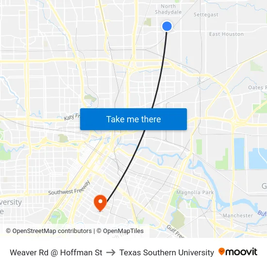 Weaver Rd @ Hoffman St to Texas Southern University map