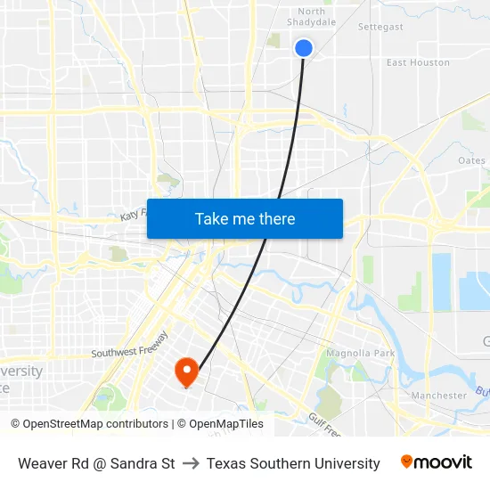 Weaver Rd @ Sandra St to Texas Southern University map
