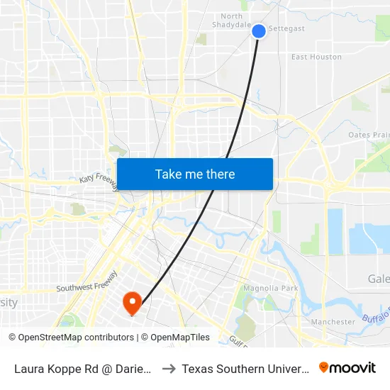 Laura Koppe Rd @ Darien St to Texas Southern University map