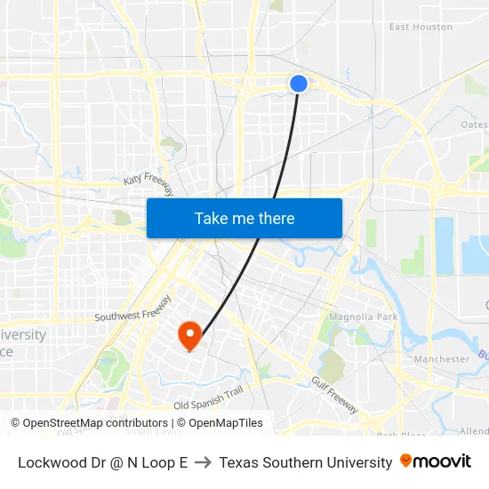 Lockwood Dr @ N Loop E to Texas Southern University map