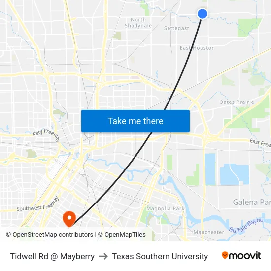Tidwell Rd @ Mayberry to Texas Southern University map