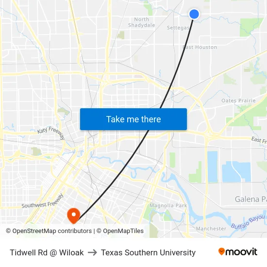 Tidwell Rd @ Wiloak to Texas Southern University map