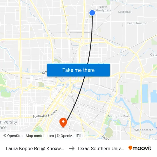 Laura Koppe Rd @ Knoxwood St to Texas Southern University map