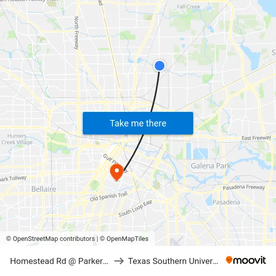 Homestead Rd @ Parker Rd to Texas Southern University map