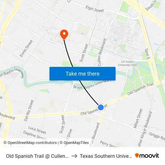 Old Spanish Trail @ Cullen Blvd to Texas Southern University map