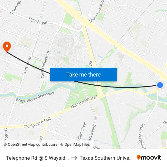 Telephone Rd @ S Wayside Dr to Texas Southern University map