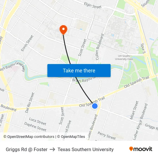 Griggs Rd @ Foster to Texas Southern University map