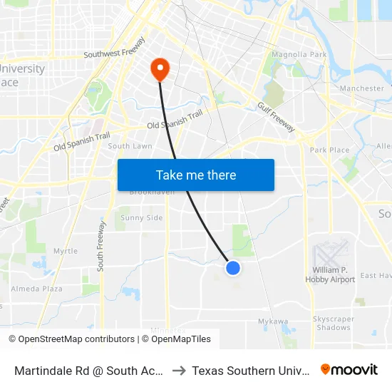 Martindale Rd @ South Acres Dr to Texas Southern University map