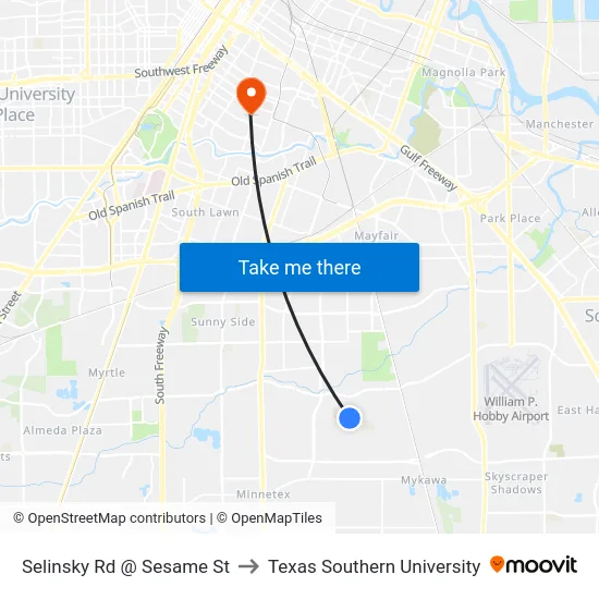 Selinsky Rd @ Sesame St to Texas Southern University map