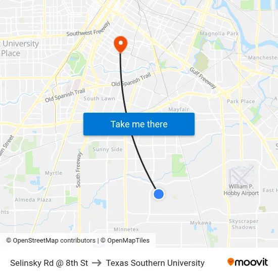 Selinsky Rd @ 8th St to Texas Southern University map