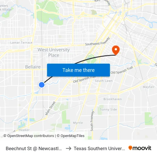 Beechnut St @ Newcastle Dr to Texas Southern University map