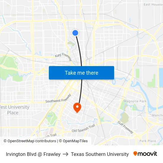 Irvington Blvd @ Frawley to Texas Southern University map