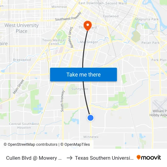 Cullen Blvd @ Mowery Rd to Texas Southern University map