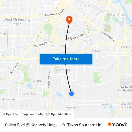 Cullen Blvd @ Kennedy Heights Blvd to Texas Southern University map