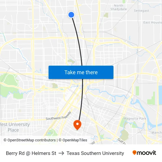 Berry Rd @ Helmers St to Texas Southern University map