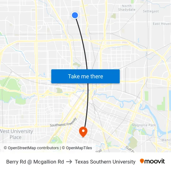 Berry Rd @ Mcgallion Rd to Texas Southern University map