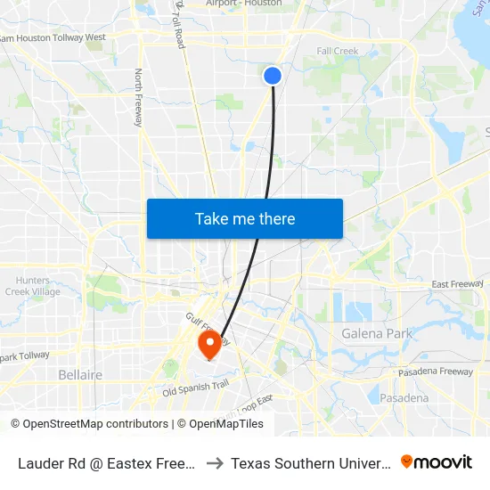 Lauder Rd @ Eastex Freeway to Texas Southern University map