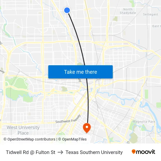 Tidwell Rd @ Fulton St to Texas Southern University map