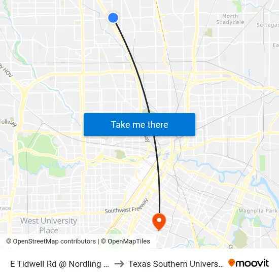 E Tidwell Rd @ Nordling Rd to Texas Southern University map