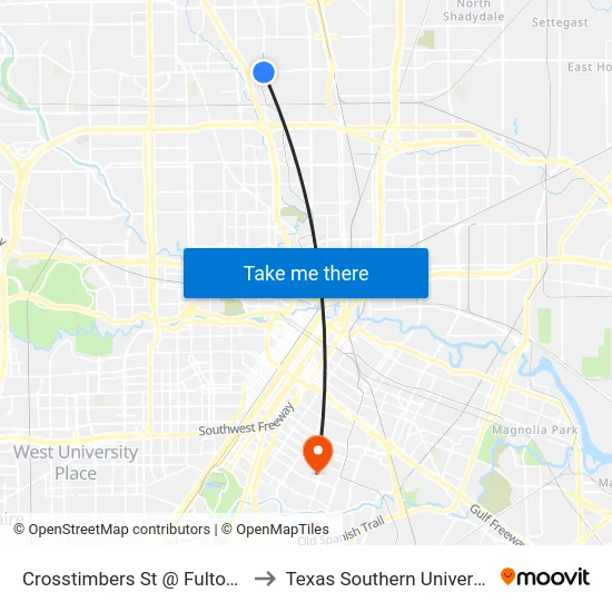 Crosstimbers St @ Fulton St to Texas Southern University map
