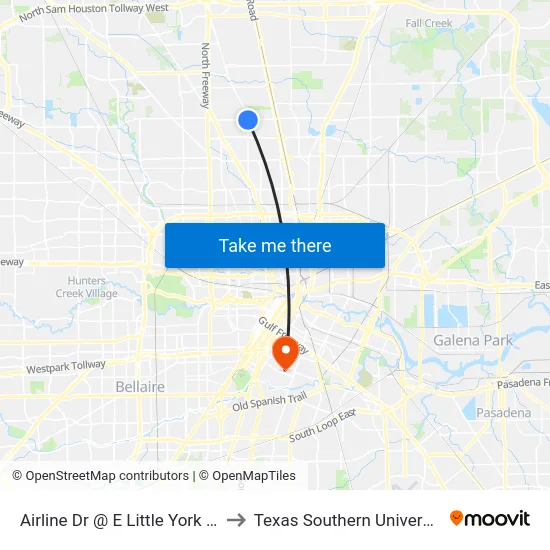Airline Dr @ E Little York Rd to Texas Southern University map