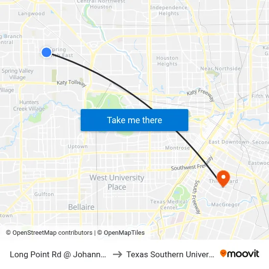 Long Point Rd @ Johanna Dr to Texas Southern University map