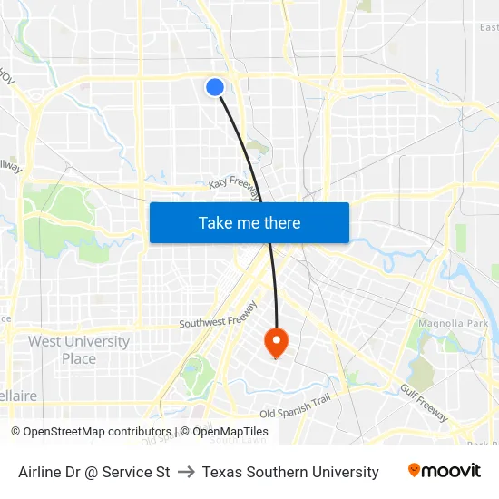 Airline Dr @ Service St to Texas Southern University map
