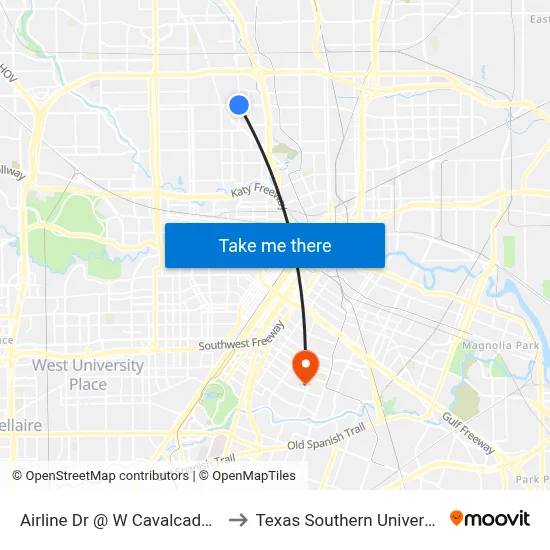 Airline Dr @ W Cavalcade St to Texas Southern University map