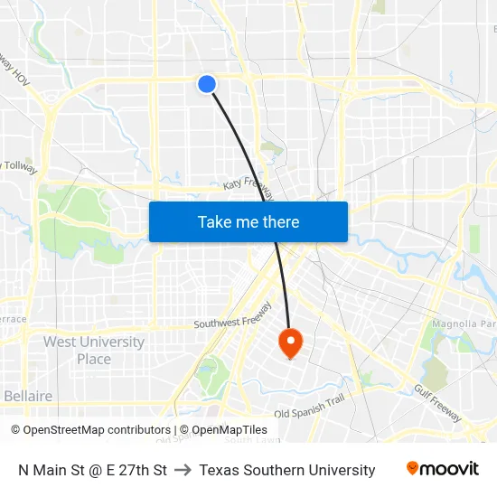 N Main St @ E 27th St to Texas Southern University map