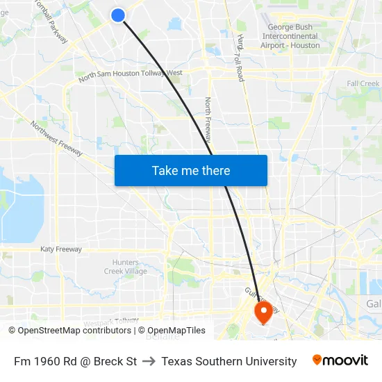 Fm 1960 Rd @ Breck St to Texas Southern University map