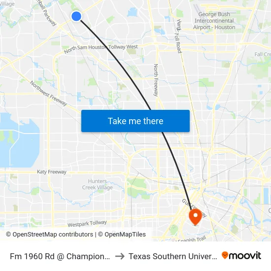 Fm 1960 Rd @ Champions Dr to Texas Southern University map