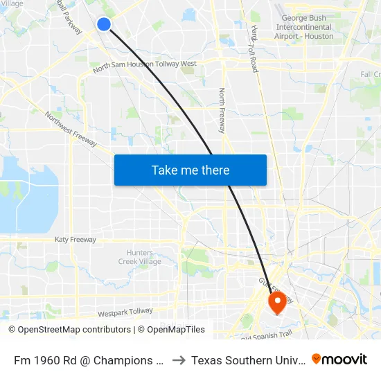 Fm 1960 Rd @ Champions Park Dr to Texas Southern University map