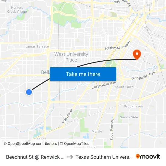 Beechnut St @ Renwick Dr to Texas Southern University map
