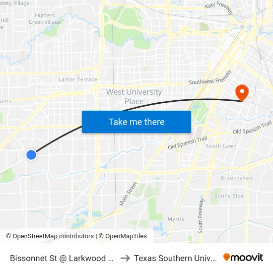 Bissonnet St @ Larkwood Dr MB to Texas Southern University map