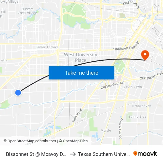 Bissonnet St @ Mcavoy Dr MB to Texas Southern University map