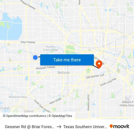 Gessner Rd @ Briar Forest Dr to Texas Southern University map