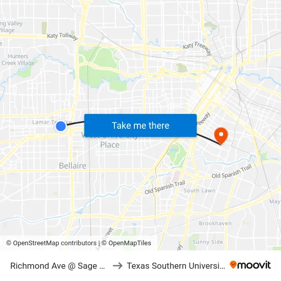 Richmond Ave @ Sage Rd to Texas Southern University map