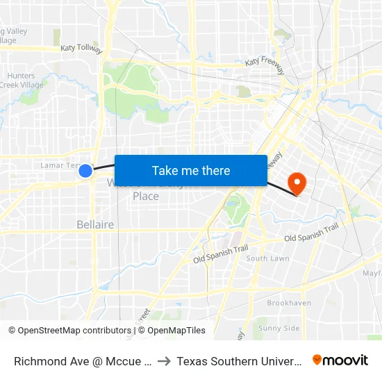 Richmond Ave @ Mccue Rd to Texas Southern University map
