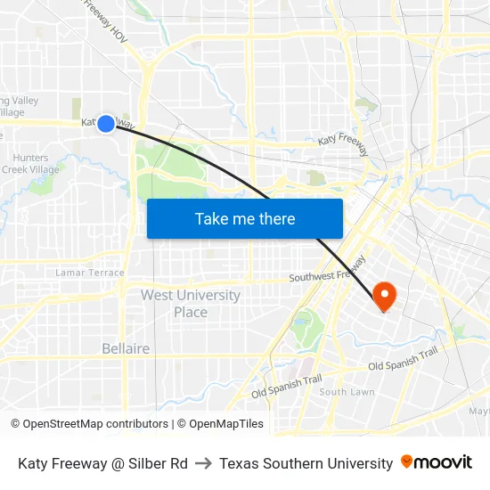 Katy Freeway @ Silber Rd to Texas Southern University map