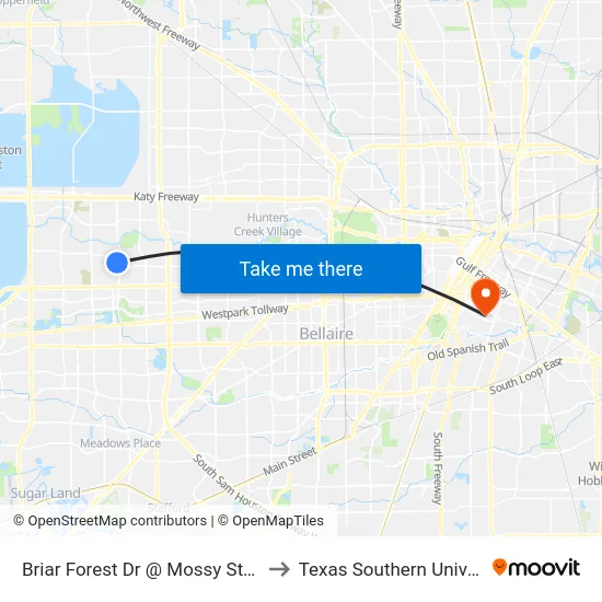 Briar Forest Dr @ Mossy Stone Dr to Texas Southern University map