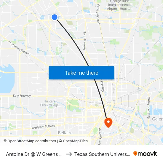 Antoine Dr @ W Greens Rd to Texas Southern University map